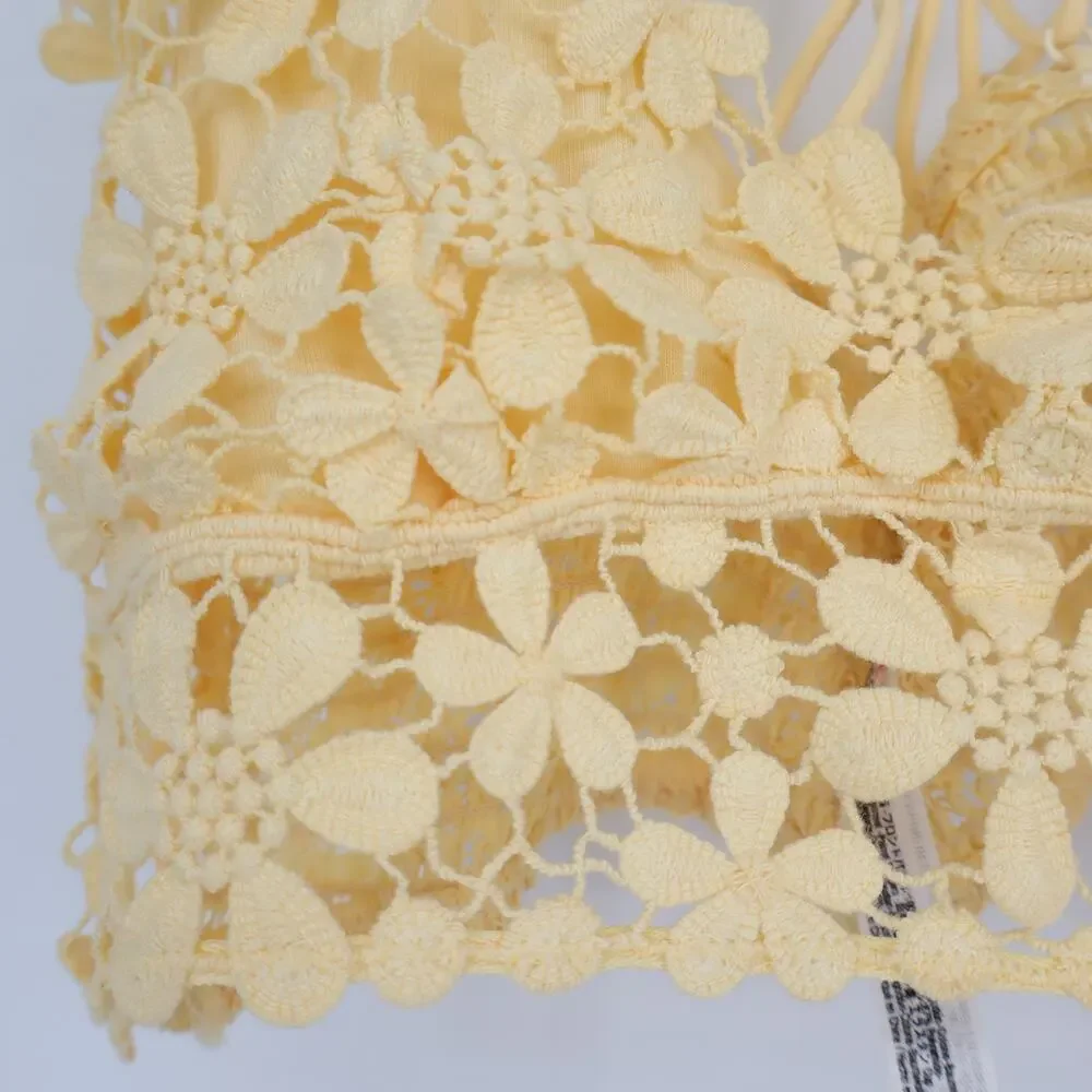 free people Miss Dazie Bikini Lingerie Yellow Lace Smocked Back Women's S